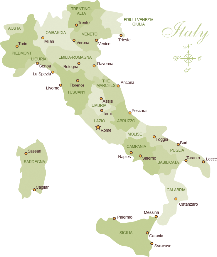 Cooking Vacations Map Of Italy Regions